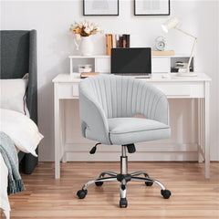 Costoffs Office Chair Tufted Desk Chair with Height Adjustable Seat, Swivel Barrel Accent Chair with Rolling Wheels for Home Office, Pink/White/Cream/Dark Grey/Light Grey