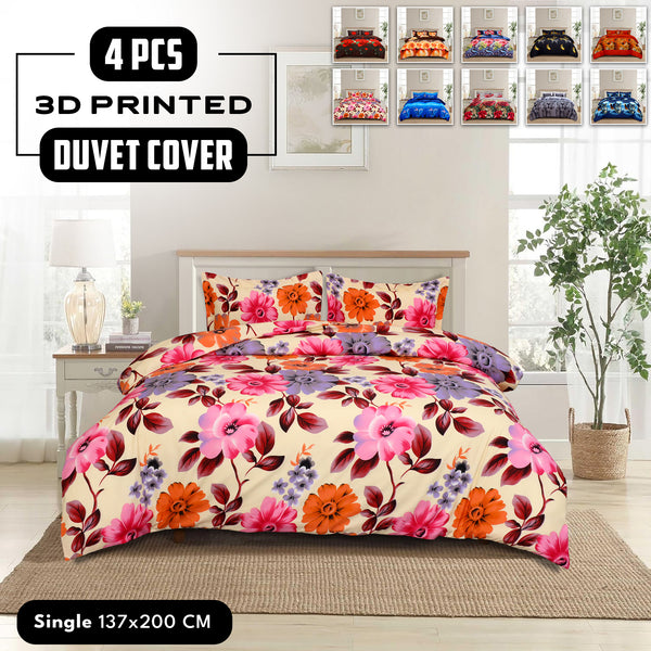 4pcs Printed Duvet Cover Set, Soft Comfortable Multi-design Printed Bedding Set, For Bedroom, Guest Room (1 Fitted sheet + 2 Pillowcases + Without Core) Trendy Design, Soft Fabric, Brushed Material, Lightweight