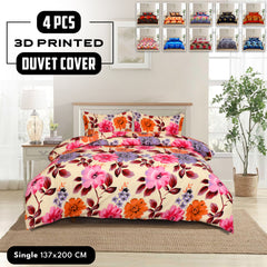4pcs Printed Duvet Cover Set, Soft Comfortable Multi-design Printed Bedding Set, For Bedroom, Guest Room (1 Fitted sheet + 2 Pillowcases + Without Core) Trendy Design, Soft Fabric, Brushed Material, Lightweight