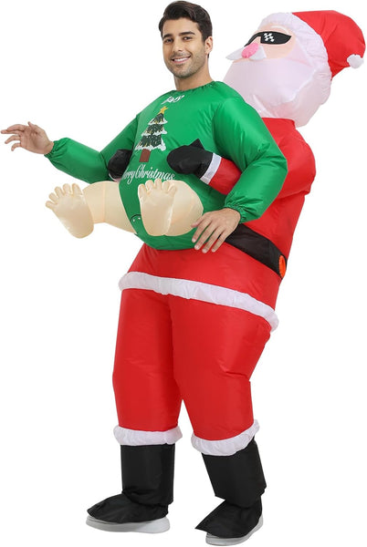 Poptrend Inflatable Santa Costume for Adult Kids, Christmas Inflatable Blow up Claus Costume Cosplay Party Halloween Christmas Suit Xmas Costume Fancy Dress
