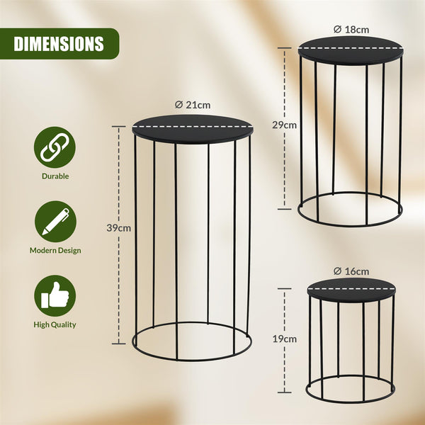 GEEZY Plant Stands Indoor, Set of 3 - Black Round Metal Flower Pot Stand, Aesthetically Pleasing Modern Planter Holders & Decorative Display Rack, Living Room Accessories for Home & Office
