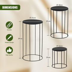 GEEZY Plant Stands Indoor, Set of 3 - Black Round Metal Flower Pot Stand, Aesthetically Pleasing Modern Planter Holders & Decorative Display Rack, Living Room Accessories for Home & Office