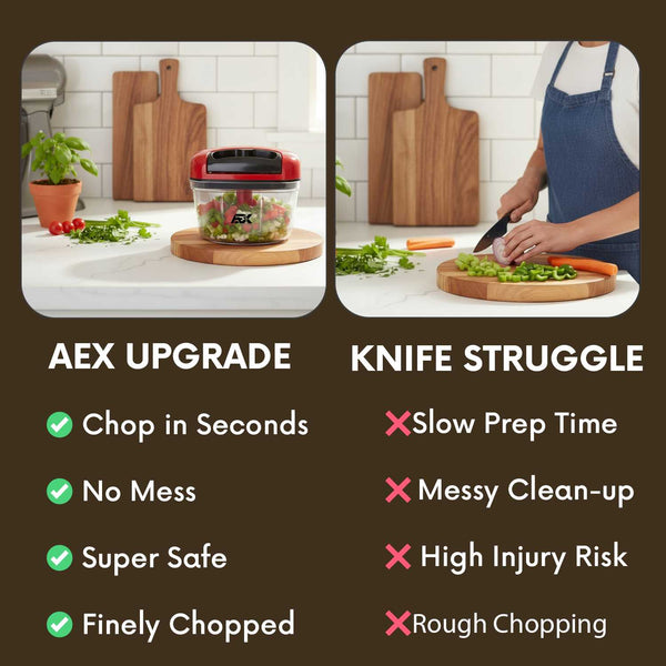 AEX Manual Food Chopper Hand Pull String Vegetable Chopper for Onion Garlic Herbs Nuts Compact Kitchen Food Processor Easy Clean Multifunction Chopper Persian Red