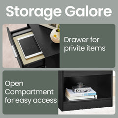 Bedside Table, Side Table with Drawer, Handle, Open Compartment,Easy Assembly, Perfect for Living Room or Bedroom