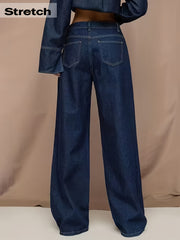 [2026SS] Women's New Stretchy Wide Leg Jeans, Loose Straight Blue Jeans, Washed Denim Trousers with Pockets, High Waisted Tummy Control Comfort Pantalones, Street Style Ladies' Outfit, Female Baggy Casual Pants for Work, Travel and Office.