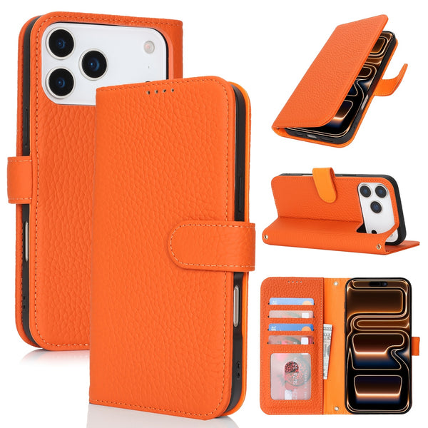 Phone Case: Magnetic Closure Genuine Leather Wallet Case for iPhone 17 Series RFID Blocking 4 Card Slots Premium Protection for 17 Pro Max 17 Air 17 Pro