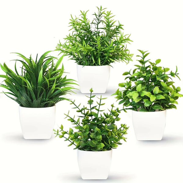 4pcs Artificial Mini Potted Plants, Fake Eucalyptus Plant in Pots House Plants for Home Office Decor
