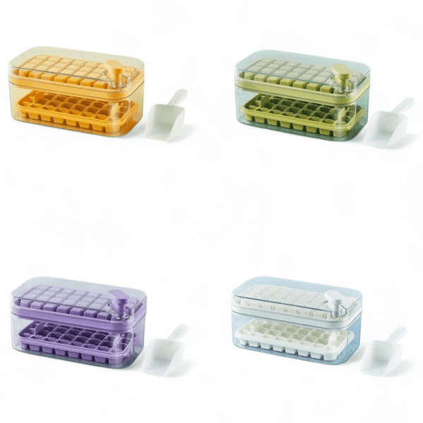 Ice Cube Tray with Lid and Bin, 56pcs Ice Cube Mold, 2 Trays & Ice Scoop, BPA