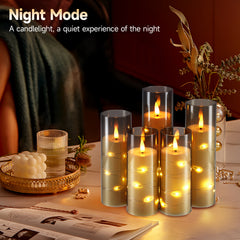5-Pack LED Flameless Candles with Remote, Battery Operated Flickering Flame Effect Candles with Timer and Embedded String Lights, Realistic Glass Electric Candles for Home Decor