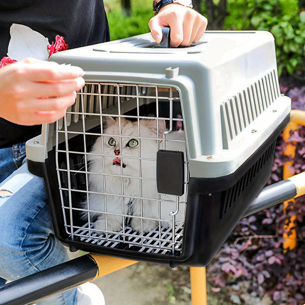 Dog Cat Puppy Rabbit Pet Carrier, Plastic Dog/Cat Crate Portable Travelling Pet Kennel for Dogs, 48*32*30cm, Grey
