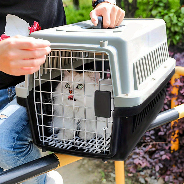 Dog Cat Puppy Rabbit Pet Carrier, Plastic Dog/Cat Crate Portable Travelling Pet Kennel for Dogs, 48*32*30cm, Grey