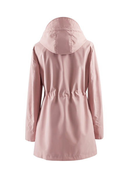 Drawstring Waist Hooded Zip Up Coat, Casual Long Sleeve Coat for Fall & Winter, Women's Clothing