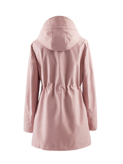 Drawstring Waist Hooded Zip Up Coat, Casual Long Sleeve Coat for Fall & Winter, Women's Clothing