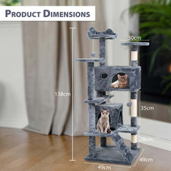 138 cm Cat Tree Tower – Multi-Level Cats Activity Centre with Scratching Posts, Condos, Ladder & Platforms – Indoor Cat Climbing House for Play, Rest & Fun