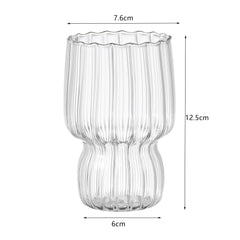 Set of 4 RippleWave Ribbed Glass Drinking Cups - Borosilicate Glassware for Hot & Cold Beverages - Dishwasher Safe - for Coffee, Juice, Cocktails & Desserts