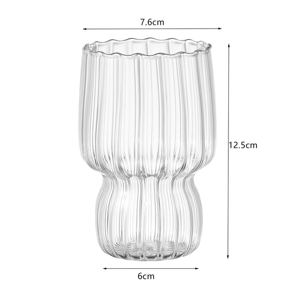 Set of 4 RippleWave Ribbed Glass Drinking Cups - Borosilicate Glassware for Hot & Cold Beverages - Dishwasher Safe - for Coffee, Juice, Cocktails & Desserts