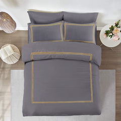 Embroided Baratta Stitch Duvet Cover Set with Matching Pillowcases - Ultra-soft Brushed Microfibre – Chic & Modern Design – Easy Care & Machine Washable