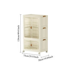 Modern Home Bedroom Armoires, Plastic Installation-Free Multipurpose Locker with Pulleys, Foldable Clothes Storage Cabinet for Living Room Bedroom or Cloakroom, Cream White