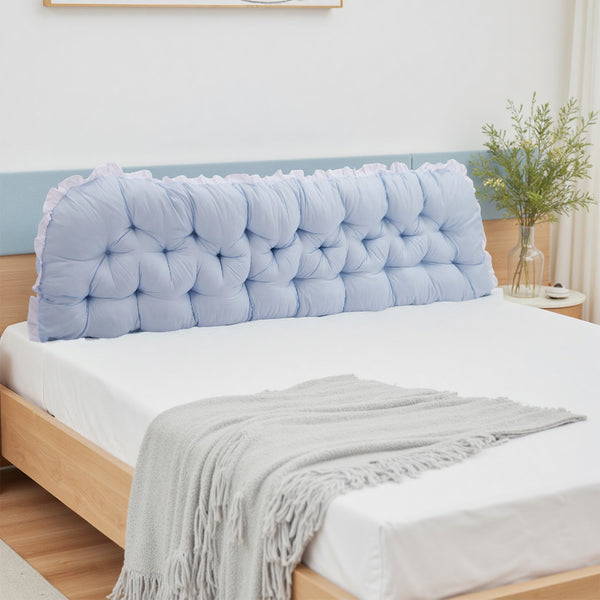1pc Princess Style Large Ultra-Soft Comfortable Headboard Pillow Wedge Bed Rest Reading Pillow with Fixing Ties, Ruffled Edges Positioning Support Pillow with Removable Cover, Backrest Cushion for Bed Couch Sofa Living Room Bedroom Home Room Decor, Ideal