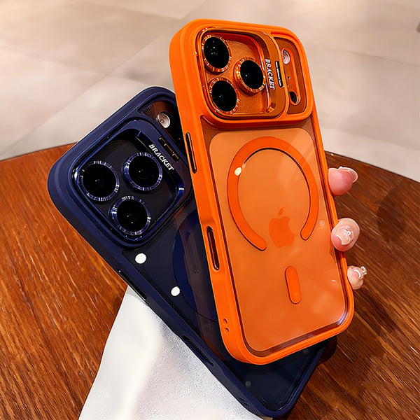 Phone Case: Luxury Matte Transparent Non-slip Shockproof Magnetic Bracket Phone Case for iPhone 17 Air 16 15 14 13 12 11 Pro Max Plus with Lens Film Protection Cover