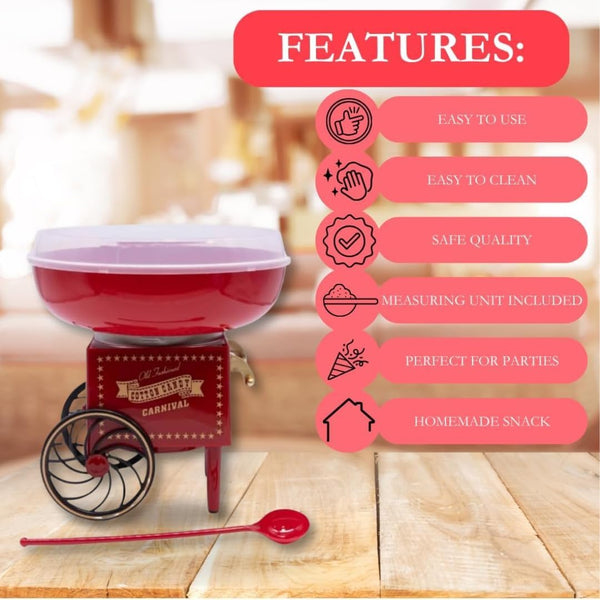 Marco Paul Candy Floss Machine 500W Retro Cart Style Cotton Candy Maker Machine for Kids & Adults Candy Floss Maker Kitchen Appliance for Birthday Party Cotton Candy Machine Christmas Gifts