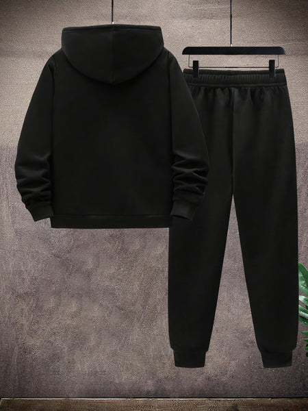 2pcs Men's Solid Color Casual Sports Suit Set, Includes Elastic Waist Drawstring Pants And Jacket for Travel, Leisure, Outdoor Camping