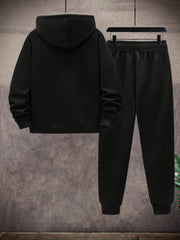 2pcs Men's Solid Color Casual Sports Suit Set, Includes Elastic Waist Drawstring Pants And Jacket for Travel, Leisure, Outdoor Camping