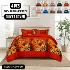 4pcs Printed Duvet Cover Set, Soft Comfortable Multi-design Printed Bedding Set, For Bedroom, Guest Room (1 Fitted sheet + 2 Pillowcases + Without Core) Trendy Design, Soft Fabric, Brushed Material, Lightweight