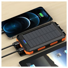20000mAh Portable Solar Power Bank, Portable Solar Mobile Phone Charger, Camping External Battery Charger for Mobile Phones, 2 USB/ LED Flashlights with Compass for Outdoor Activities