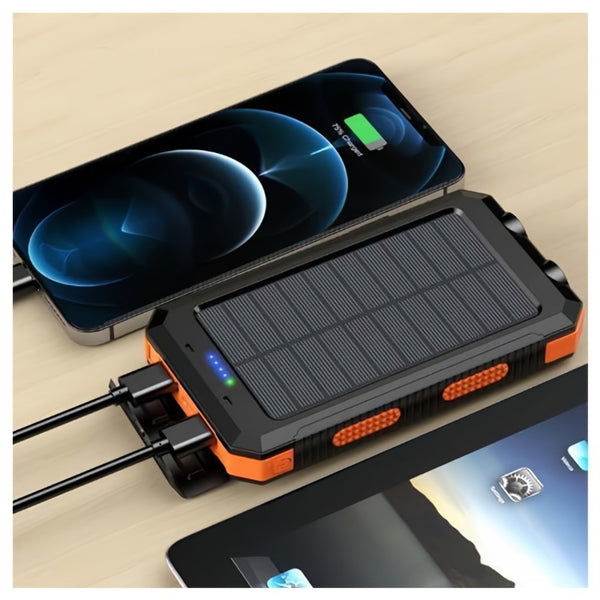 2pcs 20000mAh Portable Solar Power Bank, Portable Solar Mobile Phone Charger, Camping External Battery Charger for Mobile Phones, 2 USB/ LED Flashlights with Compass for Outdoor Activities
