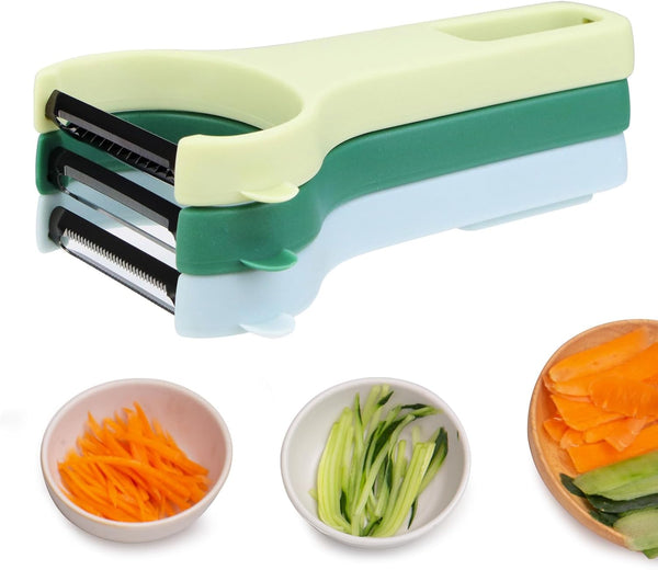 Vegetable Peelers for Kitchen, 3 Stainless Steel Blades Straight/Serrated/Julienne Peeler, Y Shape for Carrot Cucumber Potato Veggie Fruit (3 Color Set, Regular-Steel Blades)
