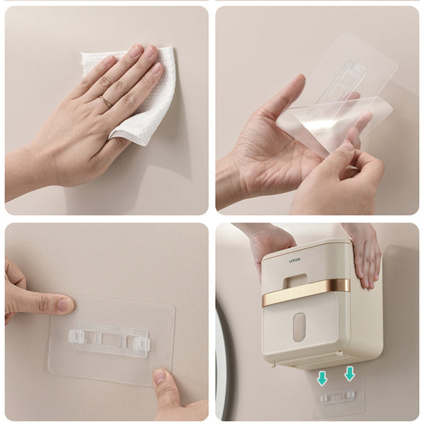 Luxury-inspired no-drill wall-mounted tissue dispenser, waterproof bathroom storage rack, kitchen paper holder, toilet roll holder, dual-purpose tissue/roll dispenser, multi-functional tissue storage rack. Compact design suitable for bathrooms, kitchens,
