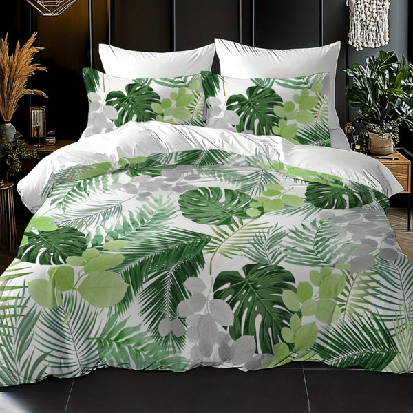 Monstera Green Bedding Set with Digital Printed Duvet Cover And Pillowcases