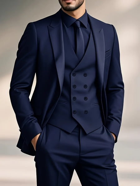 Men'S Suit 3pcs Set Formal Attire Blazer Trousers Vest Wedding Outfit Important Occasion Dress