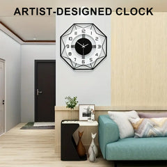 Wall Clock Metal Clock [35*35CM] Modern Silent Non-Ticking Black Clock Skeleton Design for Living Room, Bedroom, Office (Excluding Battery)