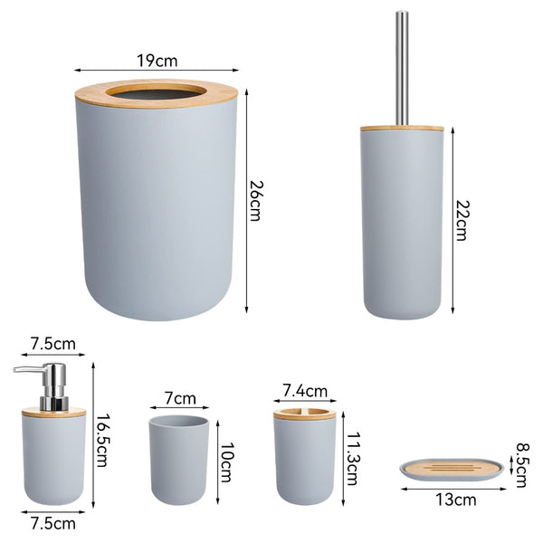 6pc Grey Black White Bathroom Accessories- Bathroom Bin And Toilet Brush Set- Durable Toothbrush Holder Cup- Soap Dispenser With Pump- Soap Dish Holder