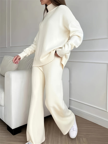 Autumn And Winter Casual Sweater Coat with High Collar, Women'S Two-Piece Set