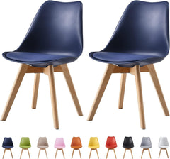 mcc direct Set of 2 Dining Chairs Wooden Legs Soft Cushion Pad Stylish DELUXE Retro Lounge Dining Office EVA