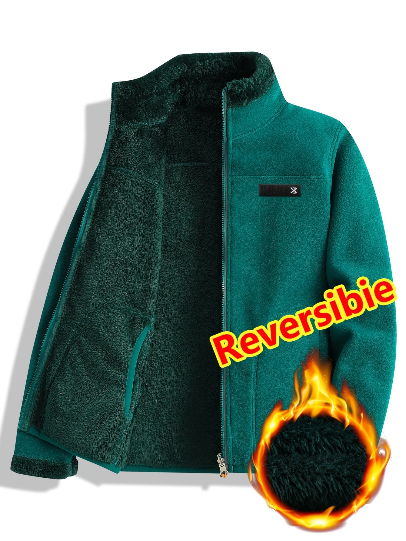 Women's Spring Casual Jacket, Thickened Shaggy Warm Printed Reversible Coral Sweatshirt, Double-Sided Outerwear