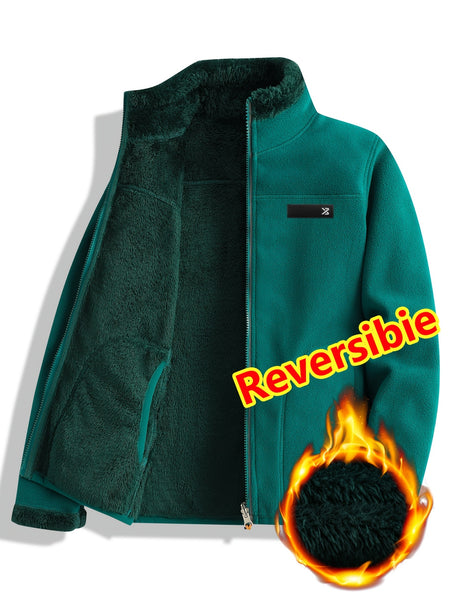 Women's Spring Casual Jacket, Thickened Shaggy Warm Printed Reversible Coral Sweatshirt, Double-Sided Outerwear