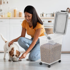 Taylor & Brown 20 Litre Airtight Pet Food Storage Container With Plastic Measuring Scoop Treats For Pet Dog Cat Animal Dry Food Dispenser With Casters