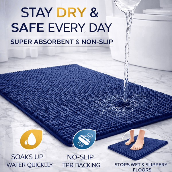1pc Chenille Bath Mat – Soft Chenille Rug with Non-Slip Backing, Stylish Bathroom Rug, Machine Washable Bath Mat, Non-Slip Area Rug for Home Use