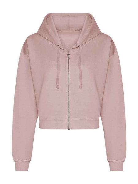 AWDis Ladies Cropped Zoodie Soft Comfortable Cotton Faced Fabric Brushed Back Fleece Drop Shoulder Design Relaxed Fit Long Sleeve Zip Up Hoodie Hooded Top Casual Everyday Wear Layering Street Style Lounging Travel Outfits Versatile Cropped Hoodie for Wome