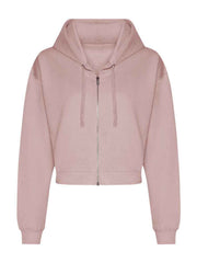 AWDis Ladies Cropped Zoodie Soft Comfortable Cotton Faced Fabric Brushed Back Fleece Drop Shoulder Design Relaxed Fit Long Sleeve Zip Up Hoodie Hooded Top Casual Everyday Wear Layering Street Style Lounging Travel Outfits Versatile Cropped Hoodie for Wome