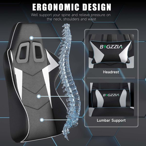 GartistGo Ergonomic Gaming Chair - Gamer Chairs with Lumbar Cushion + Headrest, Height-Adjustable Office & Computer Chair for Adults, Girls, Boys (Without footrest)