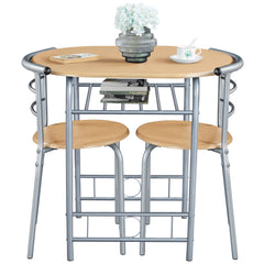 Costoffs 3 Piece Dining Table Set Modern Kitchen Table Set Space Saving Table and 2 Chairs Set with Steel Legs/Storage Rack for Kitchens/Balconies/Bedrooms/Apartments/Cafés, Natural/Drift Brown/White