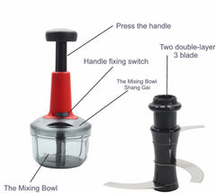 SUL Manual Food Chopper, Hand Pull/Push Chopper with Removable Blades and Non-Slip Base Food Chopper for Kitchen to Chop Fruits,Vegetables, Salad (Push Chopper (Red) 600ml)