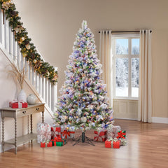 7ft 6 Inches (2.2m) Pre-Lit Flocked Glitter Christmas Tree With Colour Changing Radiant Micro LED Lights