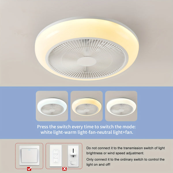 1pc Ceiling Fans with Lights, LED Fan Light Kit, Low Profile Ceiling Fans, Bladeless Ceiling Fan Remote Control Enclosed Flush Mount Ceiling Fan with Timming, 3000-6000K for Living Room, Bedroom, Attic, Kitchen, Laundry Room, Dining Room