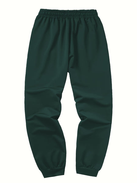 Three-pc Men's Solid Color Plain Elastic Waistband Drawstring Ribbed Cuffed Casual Jogger Pants, Men's Dress Administrative Trousers